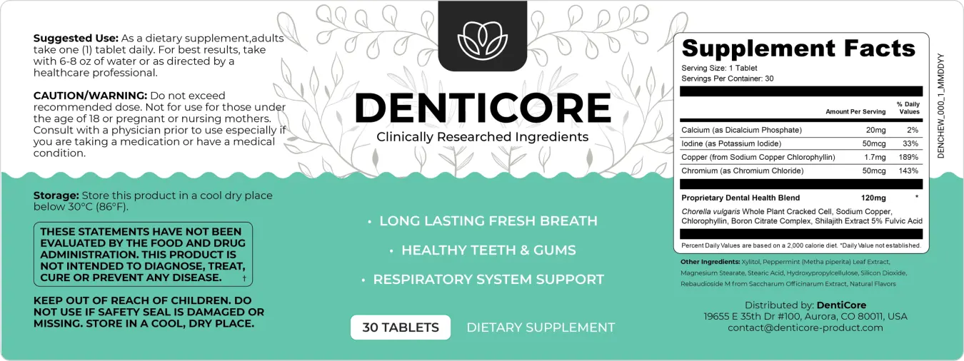 DentiCore Ingredient label